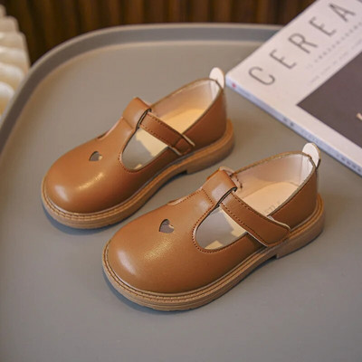 Nou 2024 Mary Janes pentru fetiță scobită în formă de inimă drăguț copii pantofi din piele curea în T negru bej minunat elegant copii apartamente bebeluși