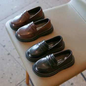 Νέα 2024 Άνοιξη Φθινόπωρο PU Δερμάτινα παπούτσια για αγόρια κορίτσια Βρετανία Μαύρα καφέ παπούτσια Performance Παιδικά Slip-on Casual Loafers