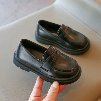 Нови 2024 Пролет Есен PU кожени обувки Момчета Момичета Британски стил Черни кафяви обувки за изпълнение Детски ежедневни мокасини с приплъзване