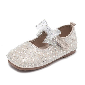 Пролетни нови момичета Единични обувки на принцеса Плитки перлени удобни детски обувки на равна подметка Детски бебешки обувки с бантик с кристали B207