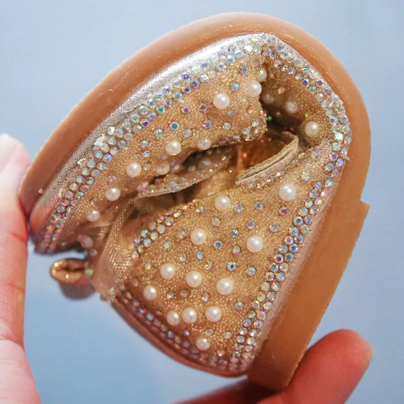 Jarné nové dievčenské jednoduché princeznovské topánky, perleťové plytké detské pohodlné ploché topánky, detské topánky s mašľou a kamienkami B207