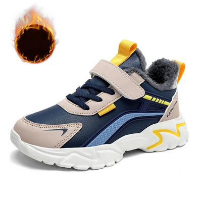 Noi de iarnă pentru copii pantofi de alergare în aer liber sport ocazional băieți cizme calde de pluș la modă pantofi de tenis impermeabili din piele anti-alunecare