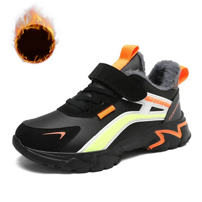Noi de iarnă pentru copii pantofi de alergare în aer liber sport ocazional băieți cizme calde de pluș la modă pantofi de tenis impermeabili din piele anti-alunecare