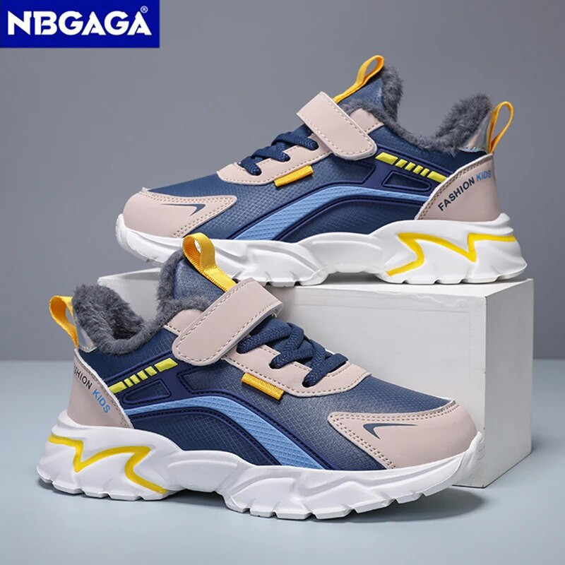 Noi de iarnă pentru copii pantofi de alergare în aer liber sport ocazional băieți cizme calde de pluș la modă pantofi de tenis impermeabili din piele anti-alunecare