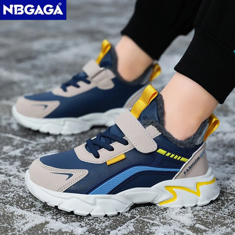 Noi de iarnă pentru copii pantofi de alergare în aer liber sport ocazional băieți cizme calde de pluș la modă pantofi de tenis impermeabili din piele anti-alunecare