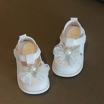 Обувки за принцеса за момиченце Прохождащи деца Нехлъзгащи се кожени обувки с плоска мека подметка Гумени креватчета Прекрасни бебета с пеперуден възел Първи проходилки