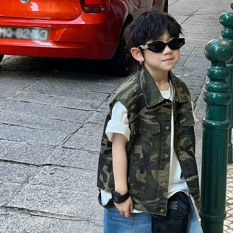 2-11Y väikelaste poiste vest mantel Kevad sügis õhuke 2023 uus laste vest Ilus unetu jope Baby kamuflaaž puuvillane top