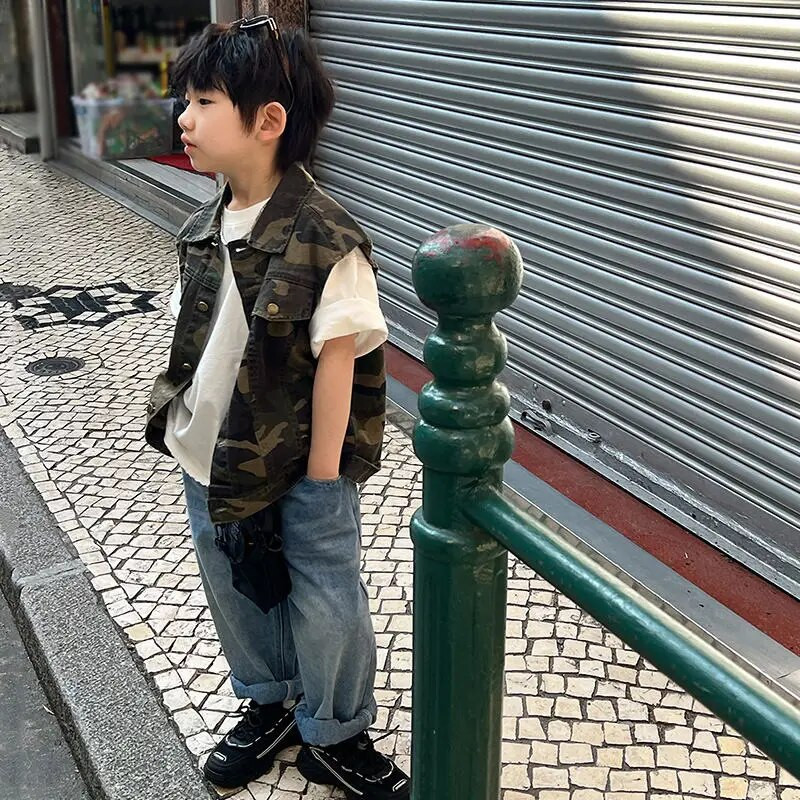 2-11Y väikelaste poiste vest mantel Kevad sügis õhuke 2023 uus laste vest Ilus unetu jope Baby kamuflaaž puuvillane top