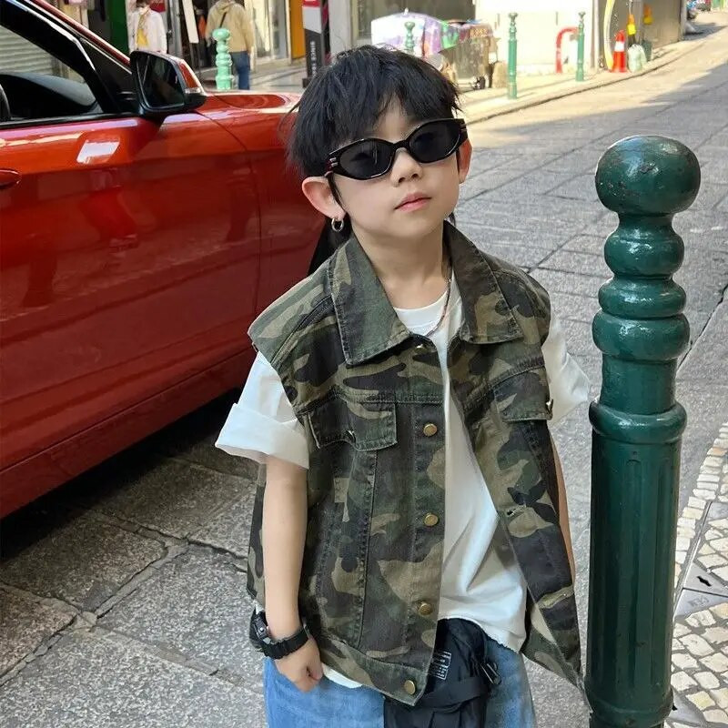 2-11Y väikelaste poiste vest mantel Kevad sügis õhuke 2023 uus laste vest Ilus unetu jope Baby kamuflaaž puuvillane top