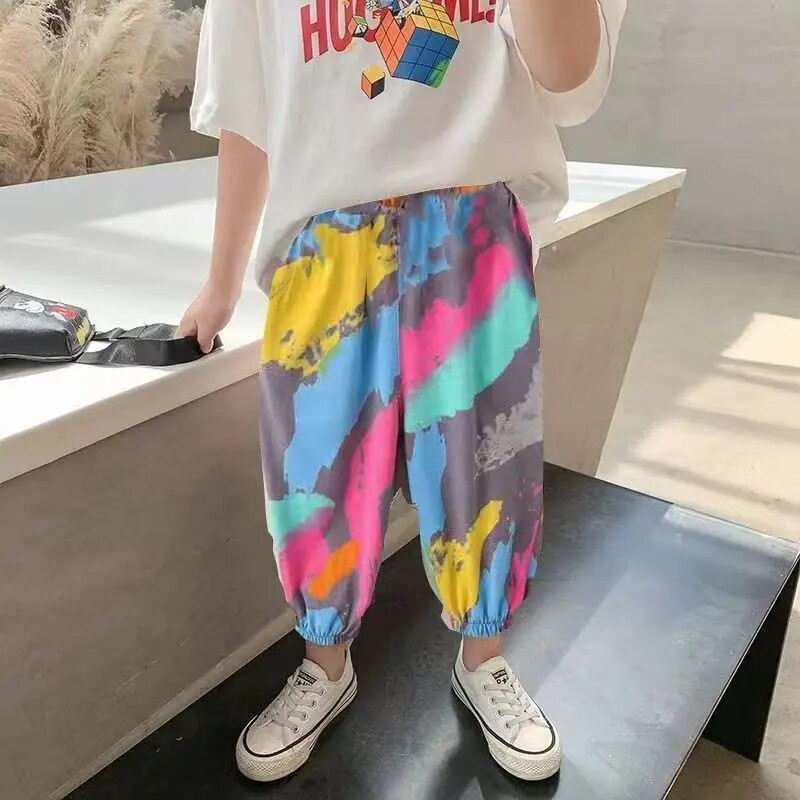 2023 Detské letné detské hodvábne nohavice proti komárom, chlapčenské nohavičky proti komárom, ležérne nohavice, voľné body, detské nohavice Harun