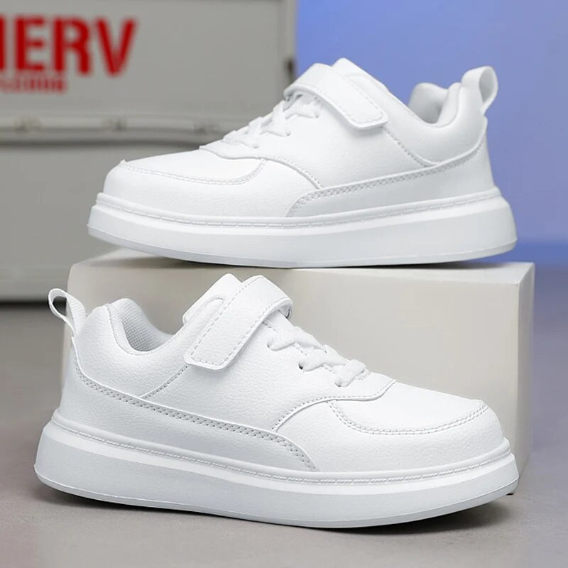 Vaikiški batai berniukams, juodi balti, PU odiniai, vaikiški sportbačiai nuo 6 iki 12 metų mokykliniai laisvalaikio sportiniai teniso bateliai berniukams