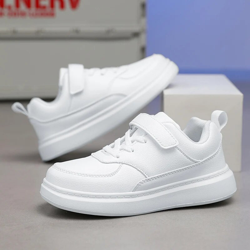 Vaikiški batai berniukams, juodi balti, PU odiniai, vaikiški sportbačiai nuo 6 iki 12 metų mokykliniai laisvalaikio sportiniai teniso bateliai berniukams