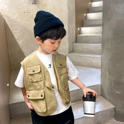 Kevad-sügis poiste varrukateta jakk jakk õues puuvillane vest, mitme taskuga püksid, poiste riided, lasteriided