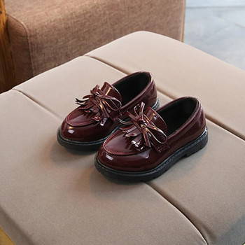 Детски мокасини Пролетни елегантни кожени обувки с пискюл за момичета с масивна подметка Виненочервени черни 21-36 Детски ежедневни обувки