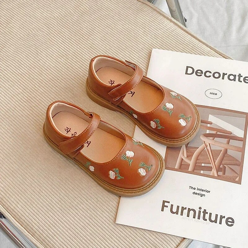 Jesenné detské kvetinové tanečné topánky v národnom štýle 2024 Dievčenské princeznovské topánky z umelej kože pre deti, batoľatá a dievčatá, balerínky Mary Jane