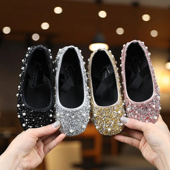 Παιδικά δερμάτινα παπούτσια Άνοιξη φθινόπωρο Νέα γυαλιστερά στρας για κορίτσια Princess Fashion Flat Παιδικά Μονά παπούτσια J140
