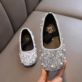 Παιδικά δερμάτινα παπούτσια Άνοιξη φθινόπωρο Νέα γυαλιστερά στρας για κορίτσια Princess Fashion Flat Παιδικά Μονά παπούτσια J140