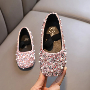 Детски кожени обувки Пролет Есен Нови лъскави обувки за принцеси с кристали Модни плоски детски единични обувки J140