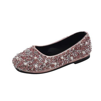 Детски кожени обувки Пролет Есен Нови лъскави обувки за принцеси с кристали Модни плоски детски единични обувки J140