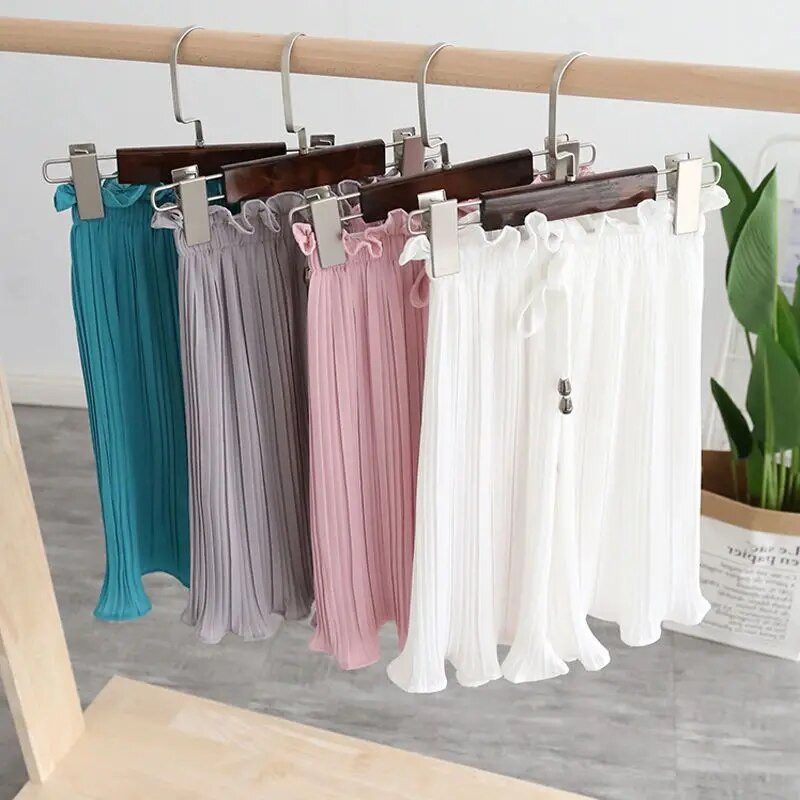 Paauglių mergaičių plačios kojos Šifono antblauzdžiai vasariniai vaikiški kelnės Madingi mažiems vaikams, elastinga juosmuo Laisvos kelnės nuo uodų