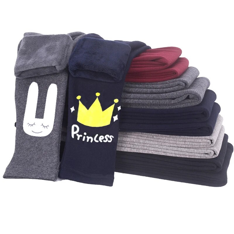 Dievčenské legíny, zimné zahusťovacie bavlnené flísové detské teplé dlhé nohavice, detské ležérne oblečenie, zimné legíny pre dievčatá