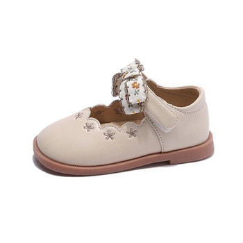 Кожени обувки за малки момичета за сватбено тържество Детски училищни обувки на принцеса с цветя Ретро реколта Цветя с бродерия с папийонка
