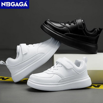 Нови модни черни детски обувки от изкуствена кожа Детски ежедневни маратонки Училищни маратонки за момчета Момичета Бели тенис