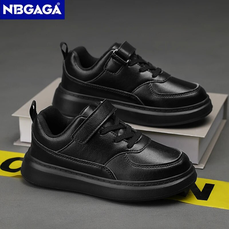 Uued moodsad mustad lastejalatsid Pu nahast laste vabaaja tossud kooli jooksujalatsid poistele tüdrukutele valge tennis