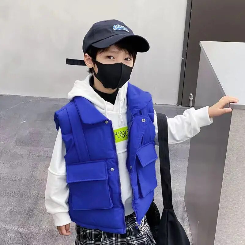 Jesenné a zimné nové detské bavlnené bundy na koňa, detské oblečenie, zahustený teplý top, chlapčenské voľné tielko s výstrihom