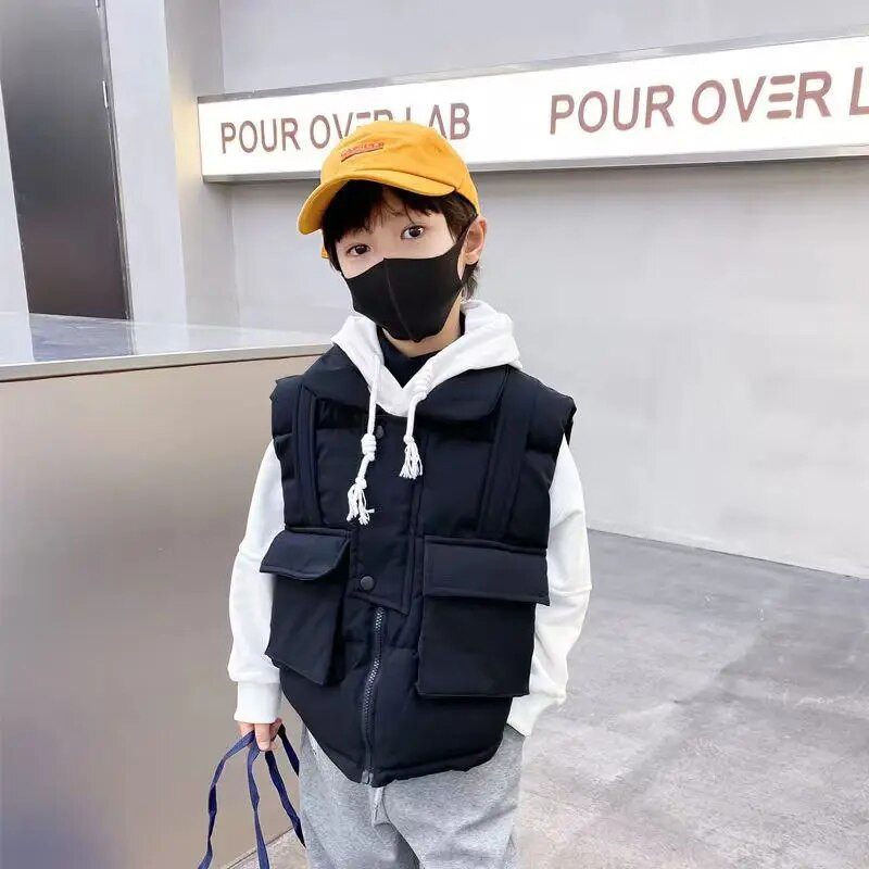 Jesenné a zimné nové detské bavlnené bundy na koňa, detské oblečenie, zahustený teplý top, chlapčenské voľné tielko s výstrihom