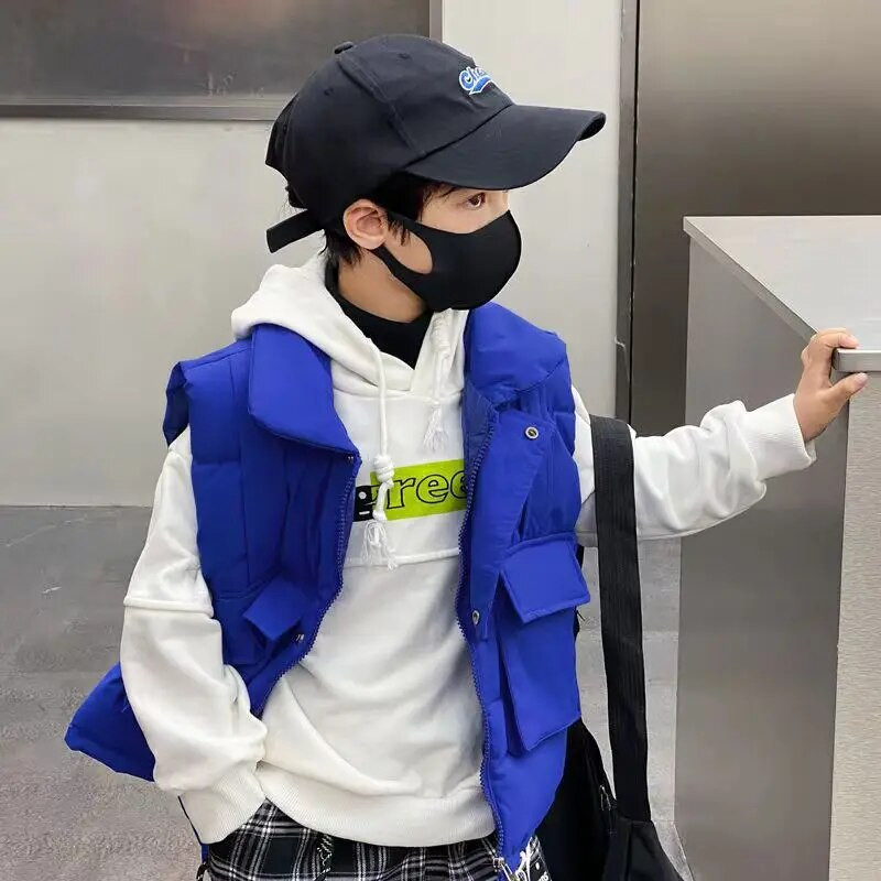 Jesenné a zimné nové detské bavlnené bundy na koňa, detské oblečenie, zahustený teplý top, chlapčenské voľné tielko s výstrihom