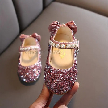 Пролетни момичета Блестящи сватбени представления Детски плоски обувки Бебешки принцеси Златни сребърни обувки за малки деца Противоплъзгащи се танцови обувки