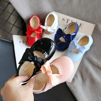 Нови 2024 г. Обувки за бебета и момичета Сладки лачени обувки за принцеса с лък Пролет Есен Едноцветни детски обувки за момичета Детски проходилки