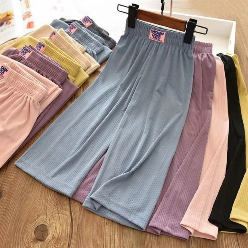 2022. aasta laste jääsiidist laia säärega püksid kevad- ja suvised tüdrukud ja poisid, väljatõmmatavad hingavad eesriided lahtised vabaaja püksid