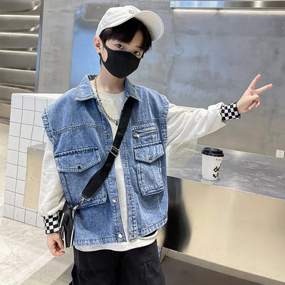 2023 Detská rifľová vesta, vesta pre chlapcov, vrchné oblečenie, detská kožušinová vesta, kreslený chlapčenský kabát, džínsové vesty, vrchné oblečenie