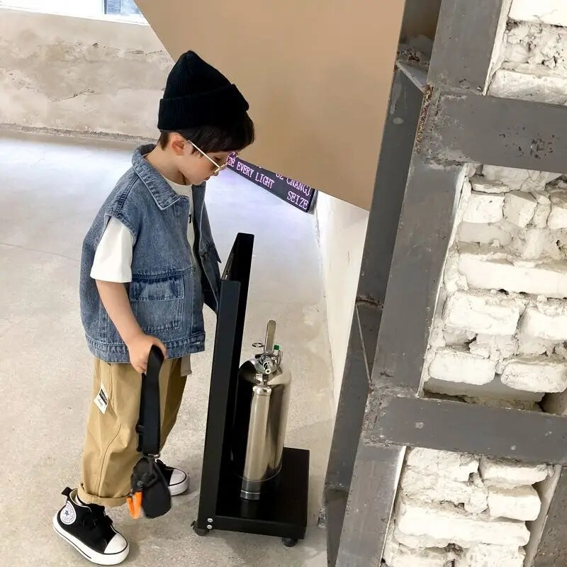 2023 Detská rifľová vesta, vesta pre chlapcov, vrchné oblečenie, detská kožušinová vesta, kreslený chlapčenský kabát, džínsové vesty, vrchné oblečenie