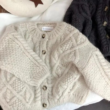Плетен пуловер за момичета Детски есенно-зимни дрехи Памучен огромен пуловер за момчета Ежедневен пухкав плетен бебешки пуловер Палто