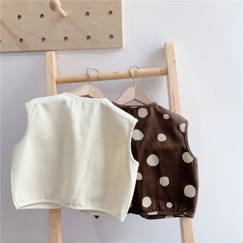 Uued sügisesed väikelapsed, lapsed, vabaaja vestid, korea stiilis täpid, unisex, laste vestid, varrukateta mantlid