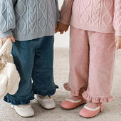 Mergaičių kelnės 2023 m. pavasario ruduo Mielos lotoso lapų ilgos kelnės Kūdikiams Retro tiesios kelnės Velvelinės kelnės laisvos kelnės iki kulkšnių