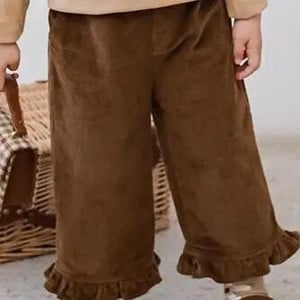 Mergaičių kelnės 2023 m. pavasario ruduo Mielos lotoso lapų ilgos kelnės Kūdikiams Retro tiesios kelnės Velvelinės kelnės laisvos kelnės iki kulkšnių