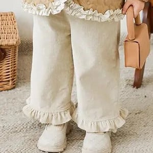 Mergaičių kelnės 2023 m. pavasario ruduo Mielos lotoso lapų ilgos kelnės Kūdikiams Retro tiesios kelnės Velvelinės kelnės laisvos kelnės iki kulkšnių