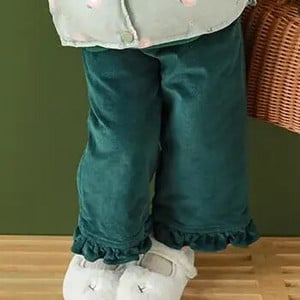 Mergaičių kelnės 2023 m. pavasario ruduo Mielos lotoso lapų ilgos kelnės Kūdikiams Retro tiesios kelnės Velvelinės kelnės laisvos kelnės iki kulkšnių