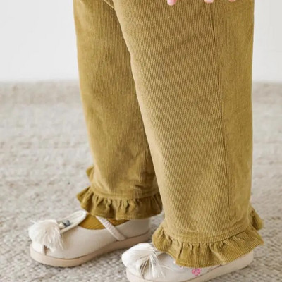 Mergaičių kelnės 2023 m. pavasario ruduo Mielos lotoso lapų ilgos kelnės Kūdikiams Retro tiesios kelnės Velvelinės kelnės laisvos kelnės iki kulkšnių