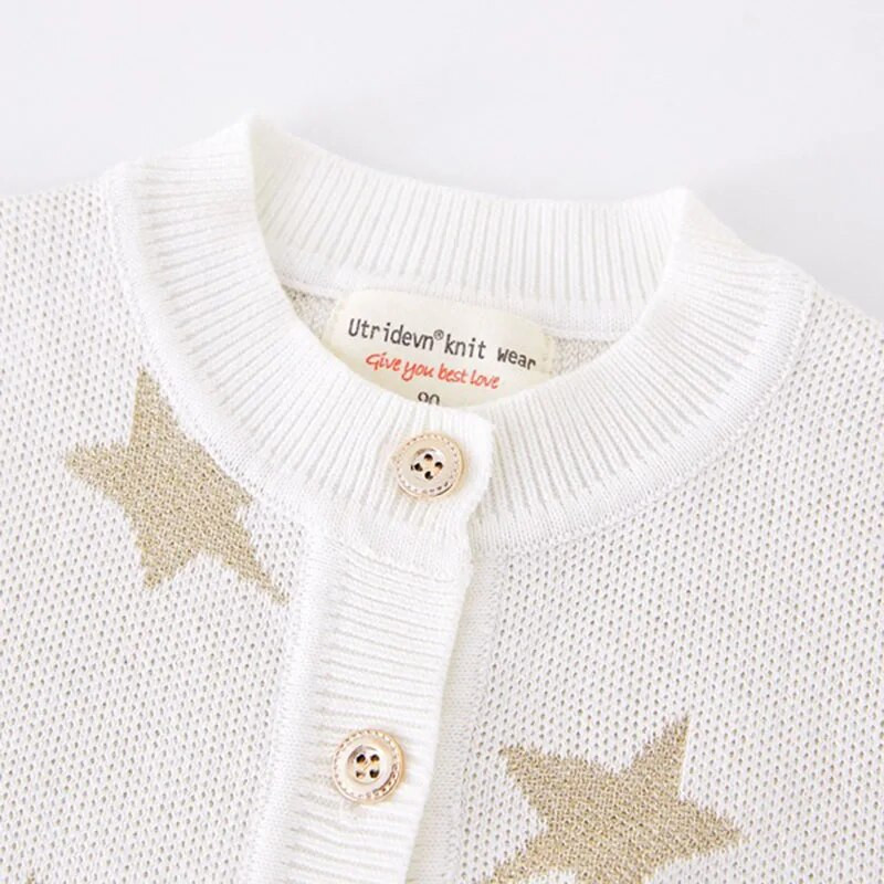 Kevad sügis Poisid Tüdrukud Kudumine Kardigan Star Jacquard Puuvillane kampsun Mantel Lasteriided Lastele Kootud Paksenev Kampsun