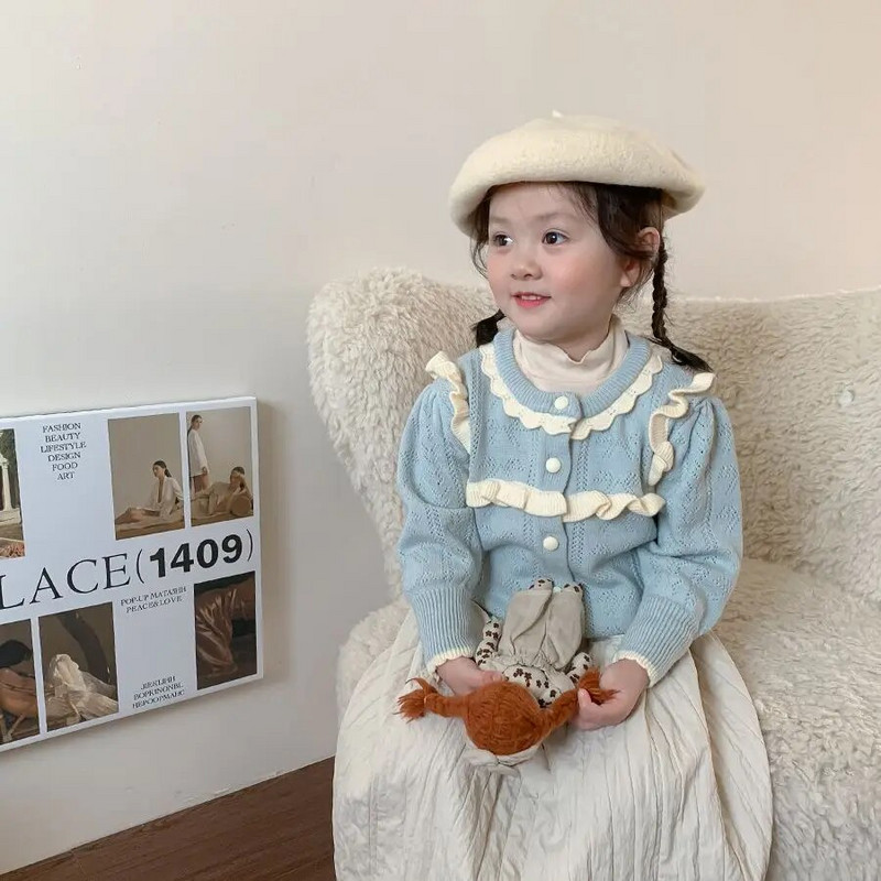 2023, la modă, haină, fustă, set de două piese, set de îmbrăcăminte pentru copii, coreeană cu mânecă lungă, pulover tricotat, cardigan, toamnă