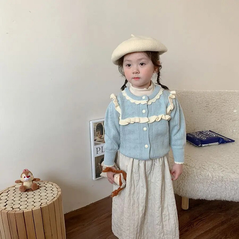 2023, la modă, haină, fustă, set de două piese, set de îmbrăcăminte pentru copii, coreeană cu mânecă lungă, pulover tricotat, cardigan, toamnă