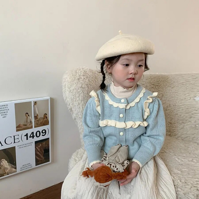 2023, la modă, haină, fustă, set de două piese, set de îmbrăcăminte pentru copii, coreeană cu mânecă lungă, pulover tricotat, cardigan, toamnă