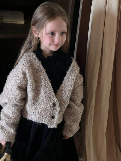 2023, toamnă iarnă, la modă, culoare solidă, moale, cu decolteu în V, ocazional, simplu, simplu, confortabil, pentru copii, pulover, cardigan