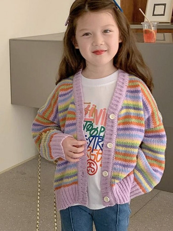 Παιδική 2023 κοριτσίστικα πλεκτή ζακέτα με ανοιξιάτικες ρίγες Παιδικά νέα πουλόβερ Baby cardigan πλεκτά πανωφόρια ρούχα
