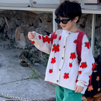 Pulover pentru copii 2023, primăvară și toamnă, băieți și fete, cardigan cu flori coreeane, pulover pentru copii, ocazional, tricot largi
